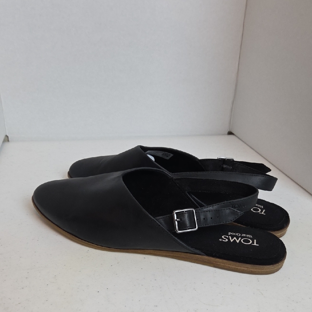 Toms Black Leather Pointed Women Size 12 Slingback Mules - Picture 3 of 5